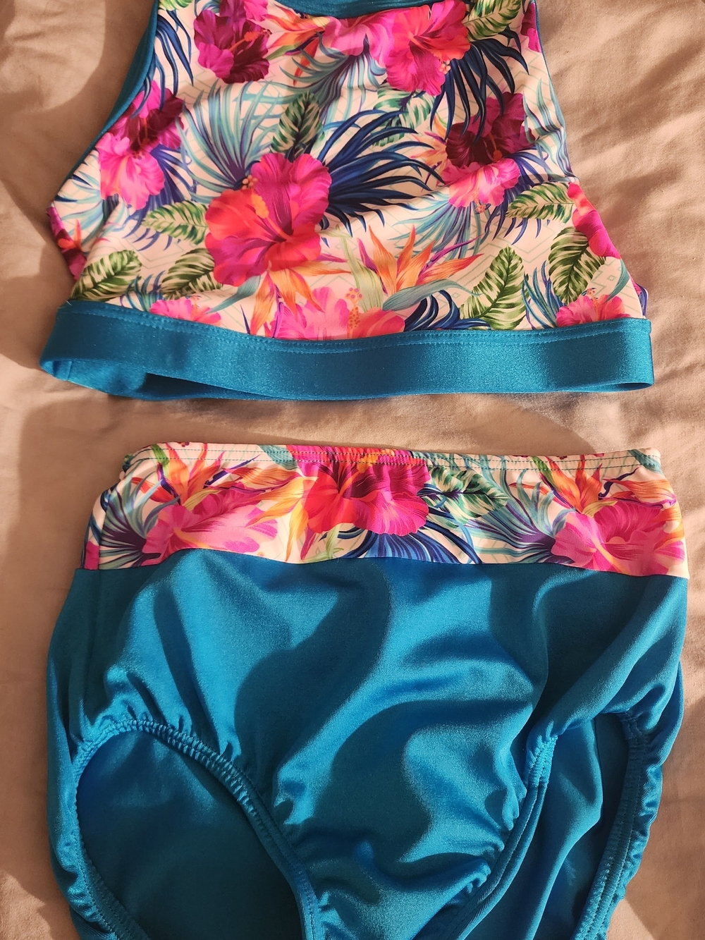 Girls Teal Floral Dance Set - Bright Teal and Pink Floral